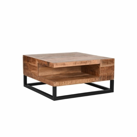 LABEL51 Cube salontafel mangohout metaal zwart