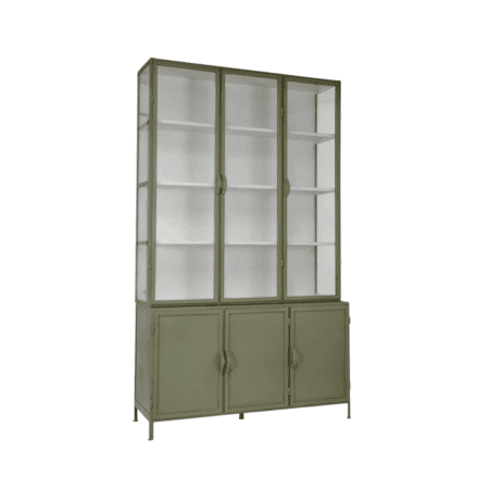 New Routz Detroit vitrinekast - 3-deurs metaal olijfgroen - Afbeelding 3