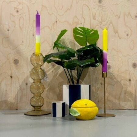 Opjet gestreepte pot keramiek wit blauw