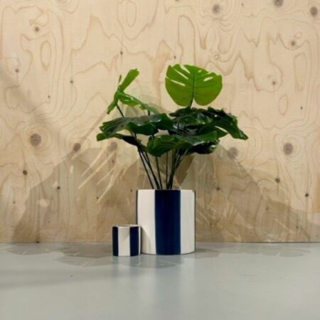 Opjet gestreepte pot keramiek wit blauw
