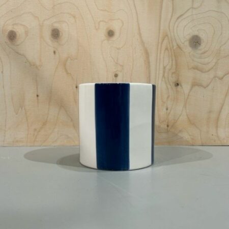 Opjet gestreepte pot keramiek wit blauw L